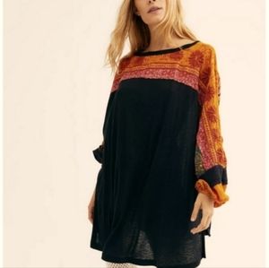Free People Tripoli Top Blush Combo Size M Boho Peasant Black